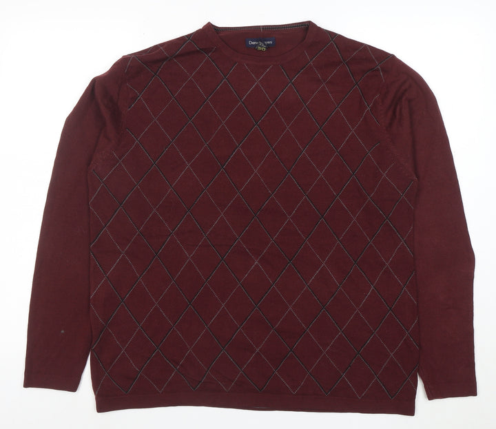 Denver Hayes Men's Brown Argyle Acrylic Crew Neck Jumper Size L