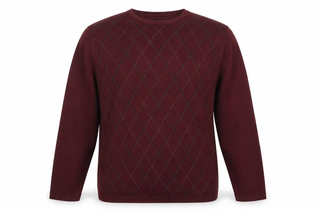 Denver Hayes Men's Brown Argyle Acrylic Crew Neck Jumper Size L