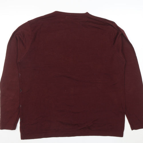 Denver Hayes Men's Brown Argyle Acrylic Crew Neck Jumper Size L