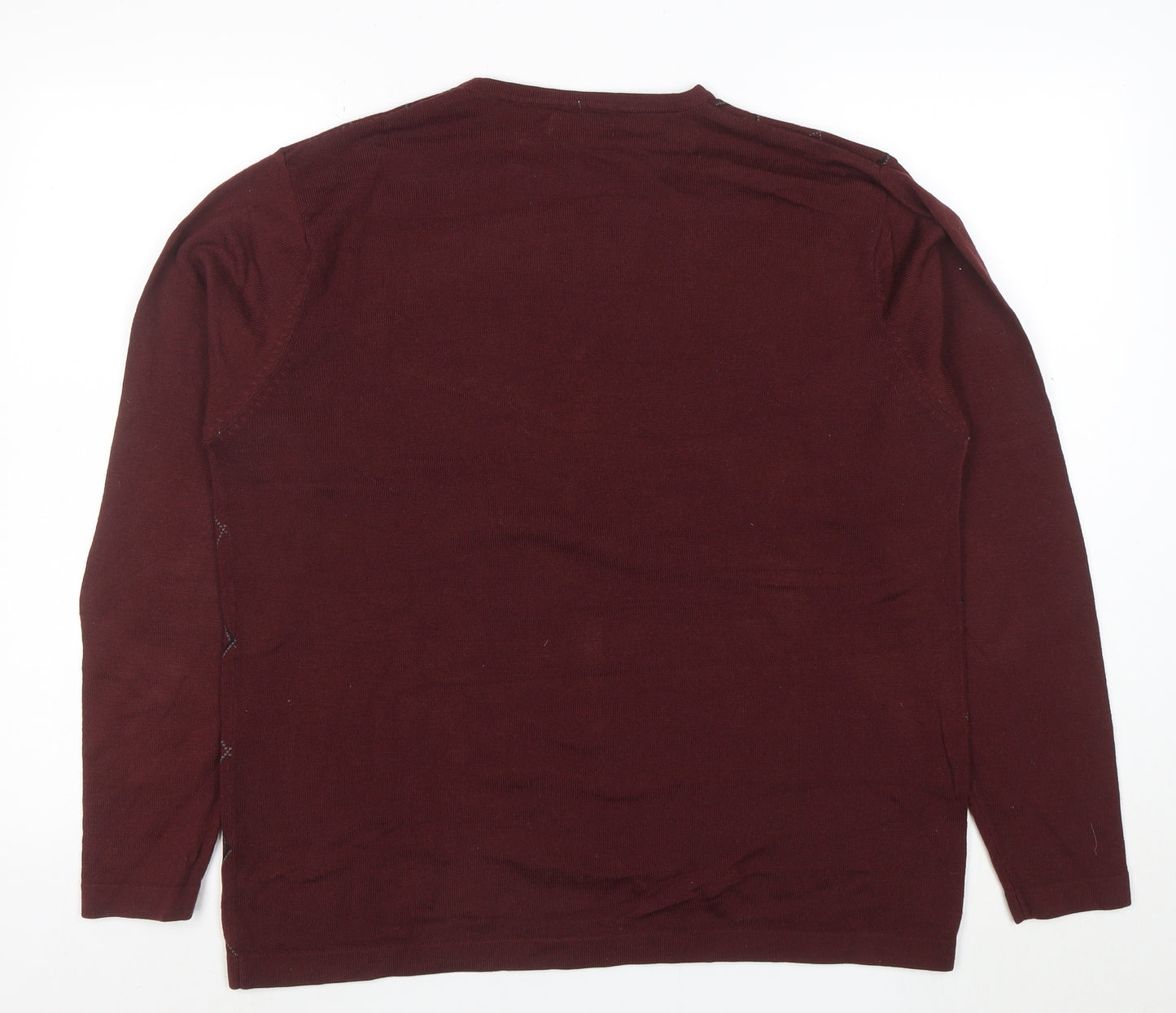 Denver Hayes Men's Brown Argyle Acrylic Crew Neck Jumper Size L