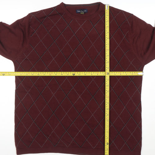 Denver Hayes Men's Brown Argyle Acrylic Crew Neck Jumper Size L