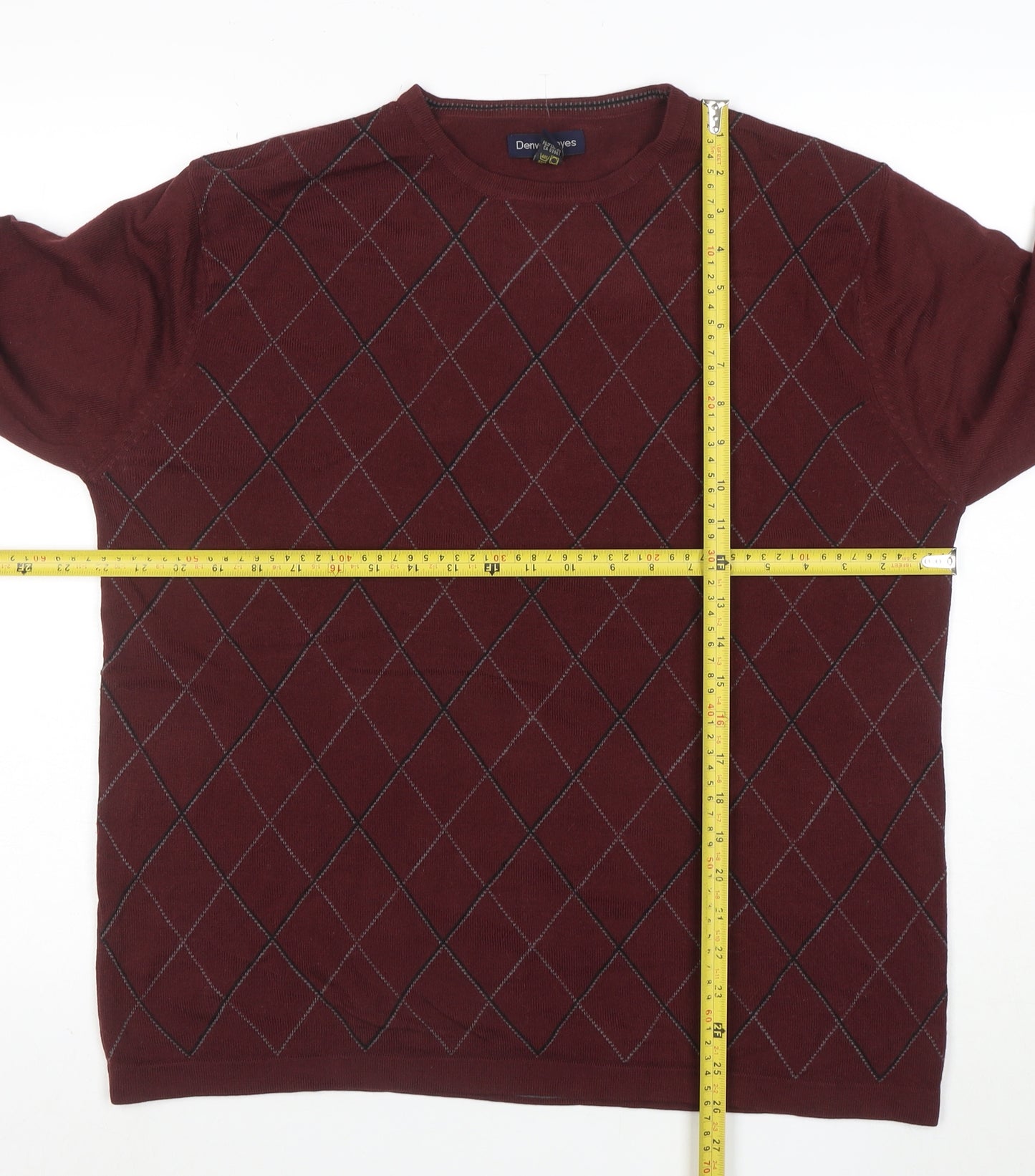 Denver Hayes Men's Brown Argyle Acrylic Crew Neck Jumper Size L
