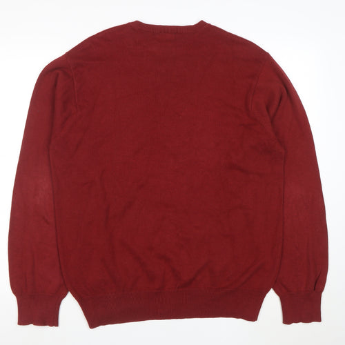 Arrow Men's Red Argyle Cotton V-Neck Jumper Size M