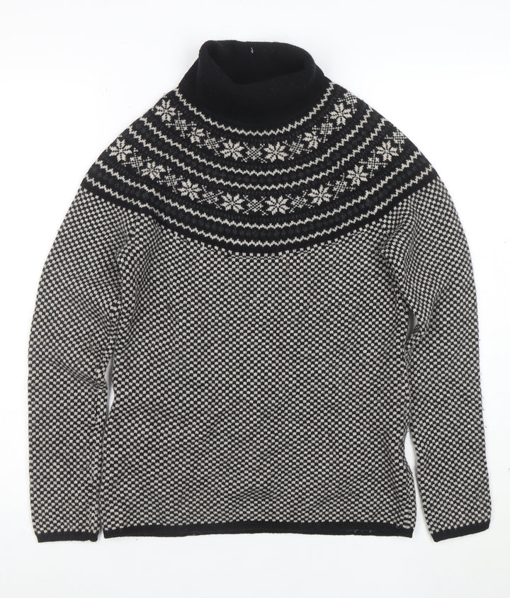 Brooks Brothers Men's Black Fair Isle Wool Roll Neck Jumper XS