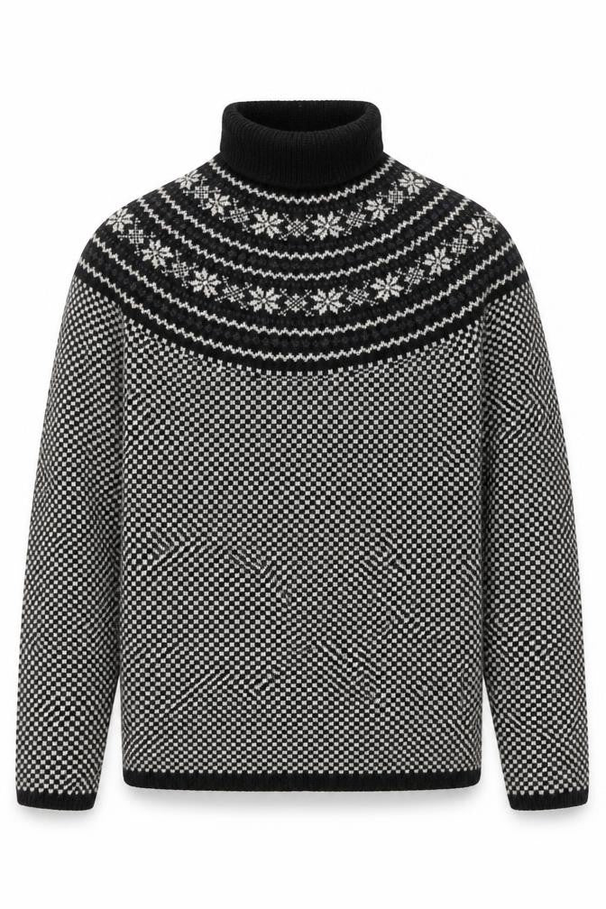 Brooks Brothers Men's Black Fair Isle Wool Roll Neck Jumper XS