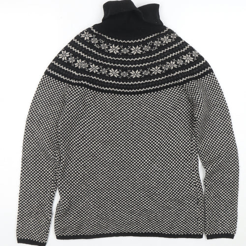 Brooks Brothers Men's Black Fair Isle Wool Roll Neck Jumper XS