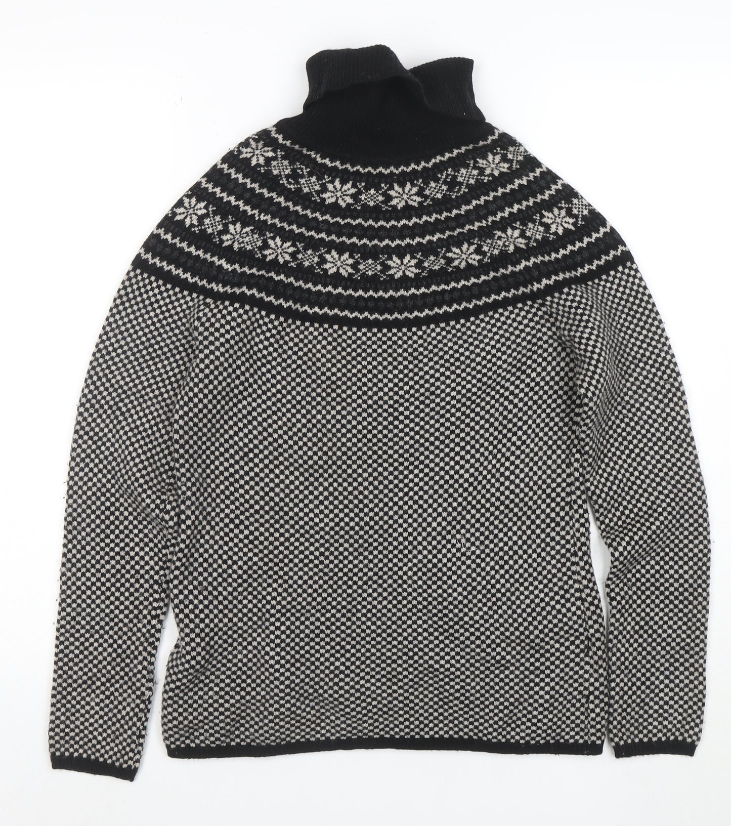 Brooks Brothers Men's Black Fair Isle Wool Roll Neck Jumper XS