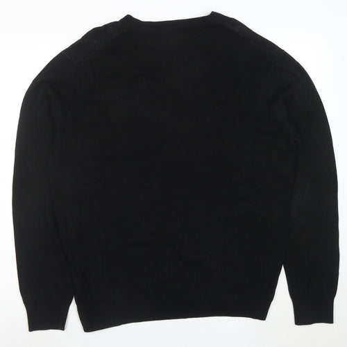 Perry Ellis Men's Black & Grey Argyle Cotton Blend V-Neck Jumper L