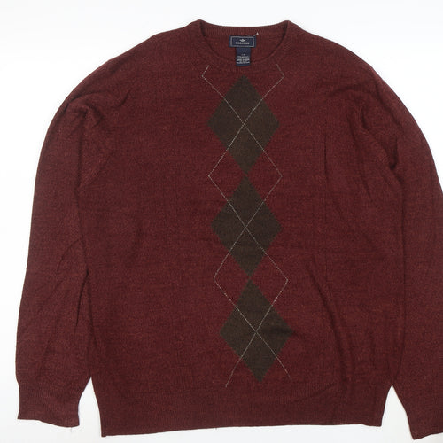 Dockers Men's Brown Argyle Knit Crew Neck Pullover Jumper Size L