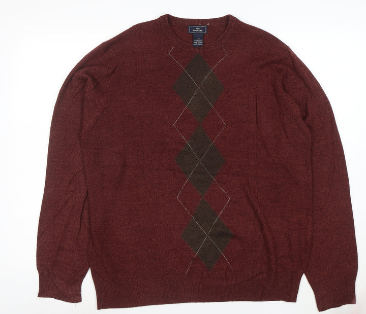 Dockers Men's Brown Argyle Knit Crew Neck Pullover Jumper Size L