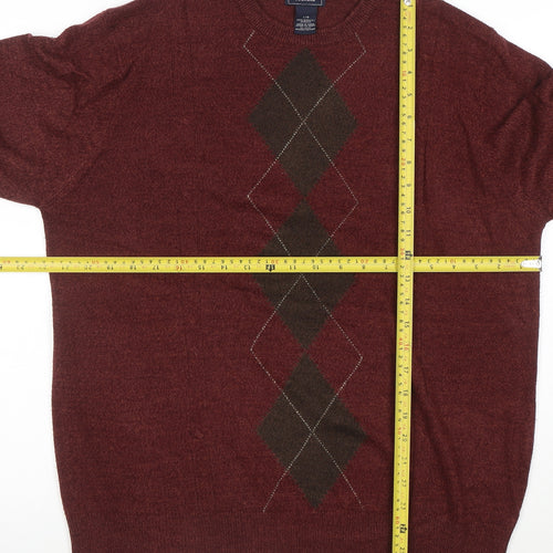 Dockers Men's Brown Argyle Knit Crew Neck Pullover Jumper Size L