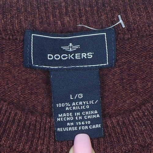 Dockers Men's Brown Argyle Knit Crew Neck Pullover Jumper Size L