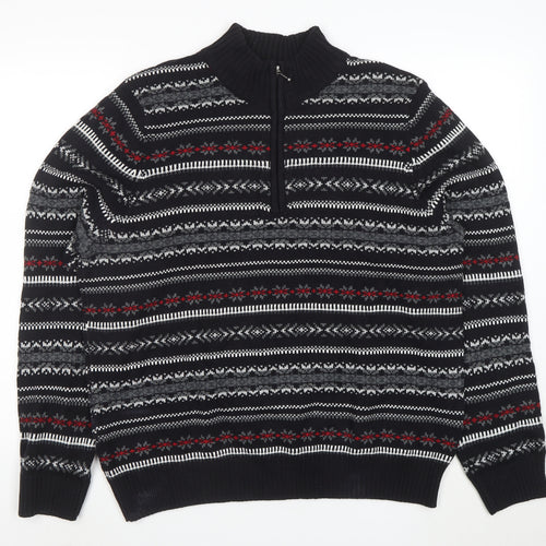 Croftersbarrow Men's Black XL Fair Isle 1/2 Zip Jumper