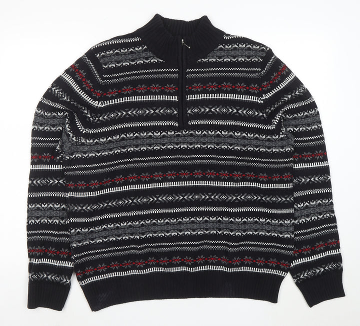 Croftersbarrow Men's Black XL Fair Isle 1/2 Zip Jumper