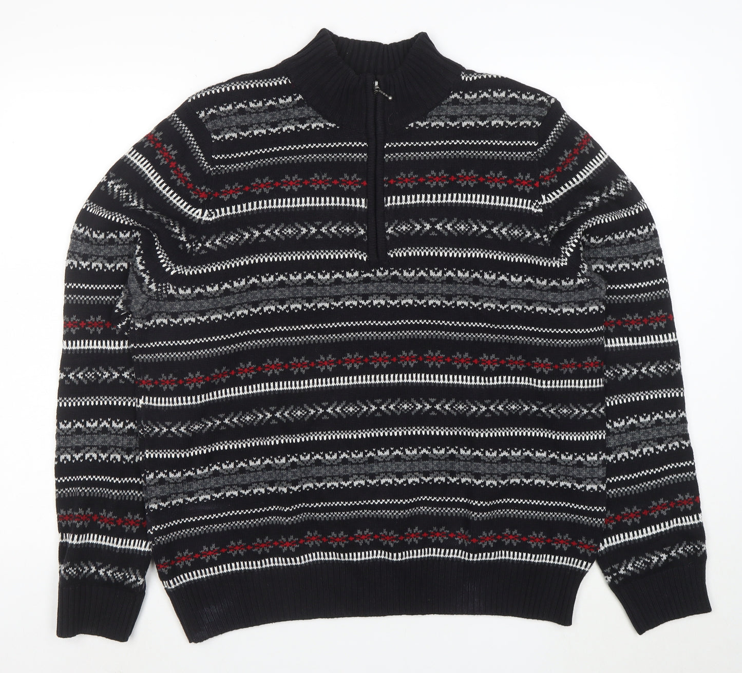 Croftersbarrow Men's Black XL Fair Isle 1/2 Zip Jumper