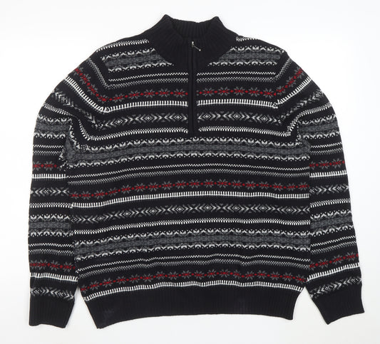 Croftersbarrow Men's Black XL Fair Isle 1/2 Zip Jumper