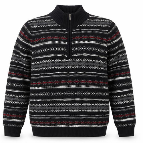 Croftersbarrow Men's Black XL Fair Isle 1/2 Zip Jumper
