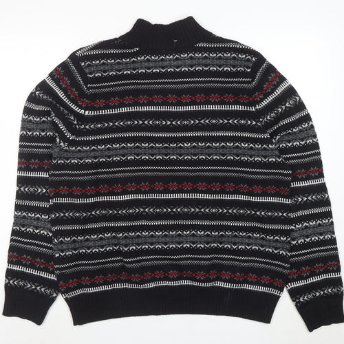 Croftersbarrow Men's Black XL Fair Isle 1/2 Zip Jumper