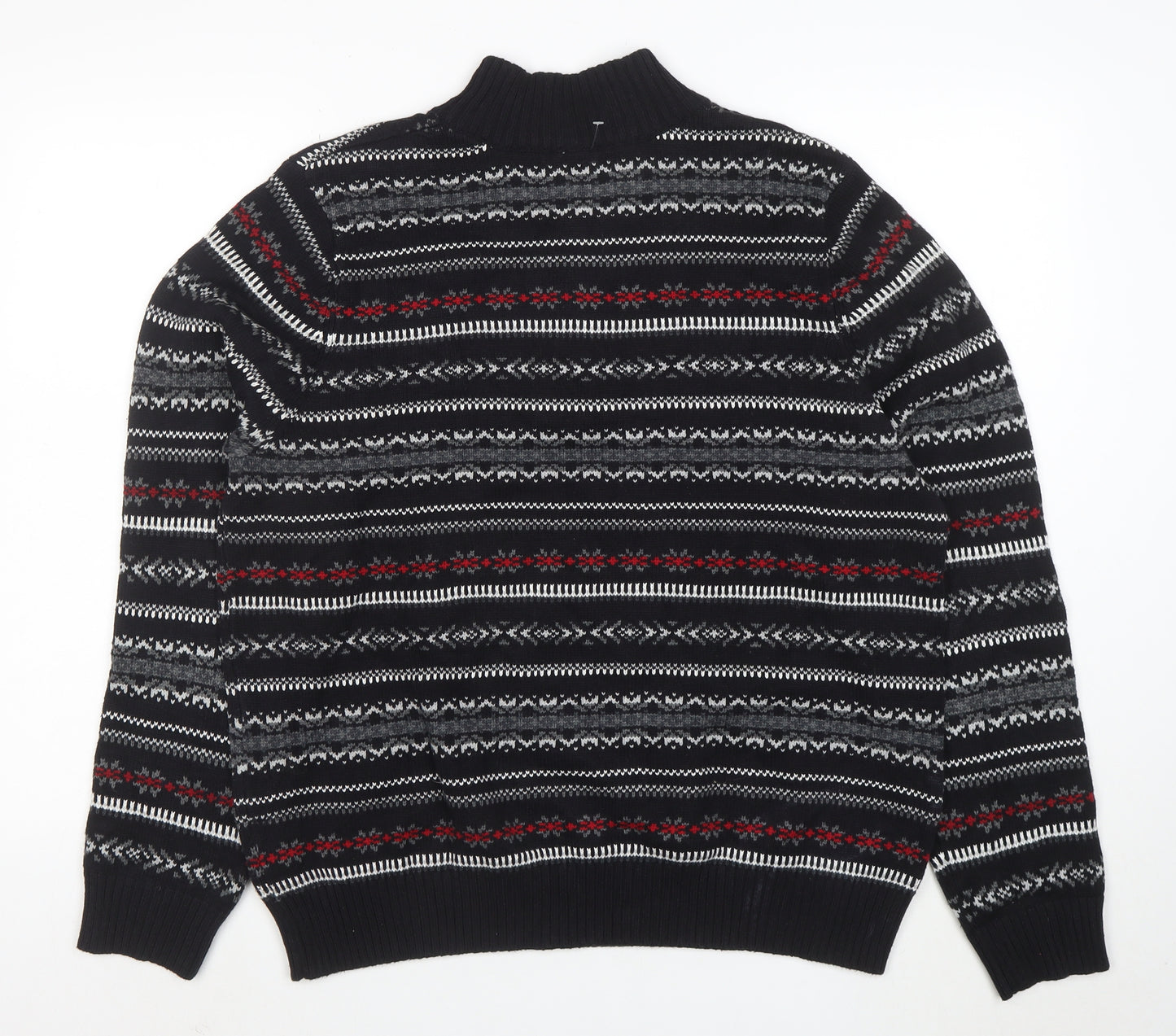 Croftersbarrow Men's Black XL Fair Isle 1/2 Zip Jumper