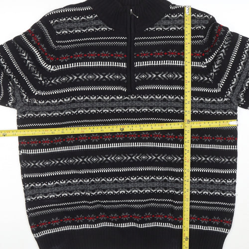 Croftersbarrow Men's Black XL Fair Isle 1/2 Zip Jumper