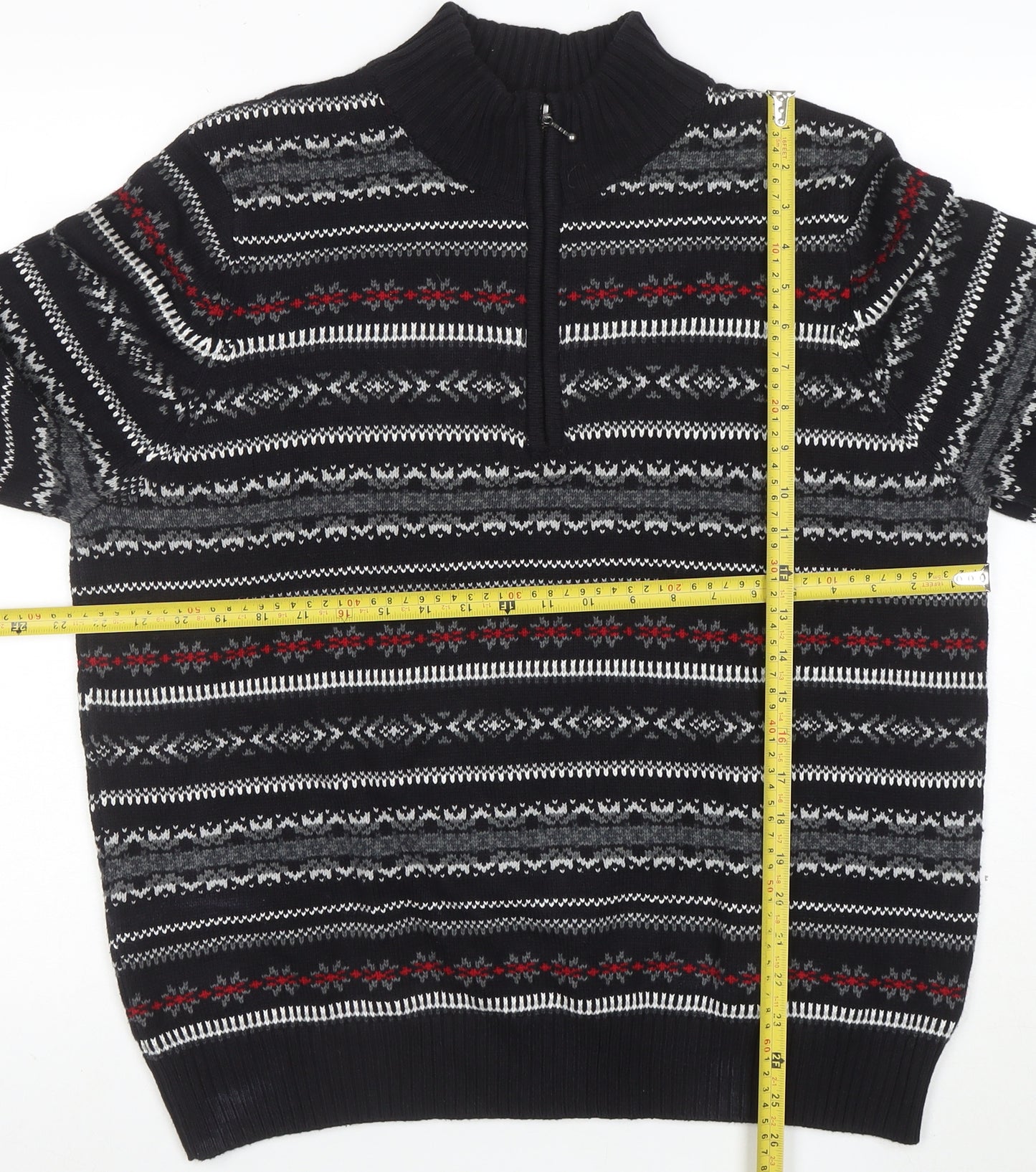 Croftersbarrow Men's Black XL Fair Isle 1/2 Zip Jumper