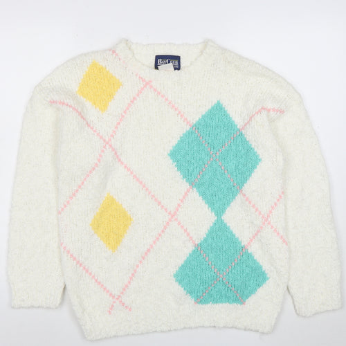 Bay Club Men's Ivory Argyle Chunky Knit Pullover Sweater M