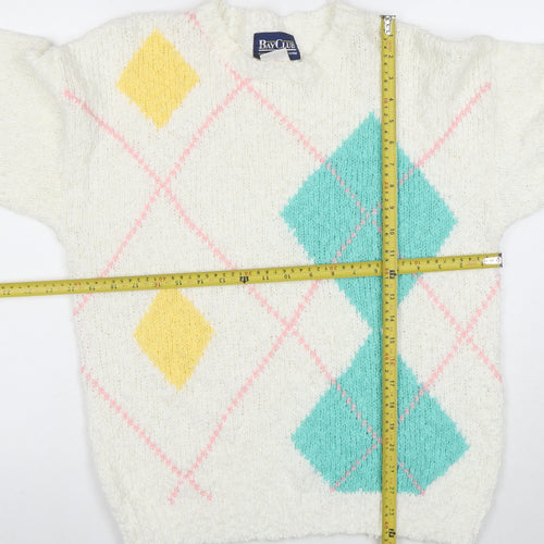 Bay Club Men's Ivory Argyle Chunky Knit Pullover Sweater M