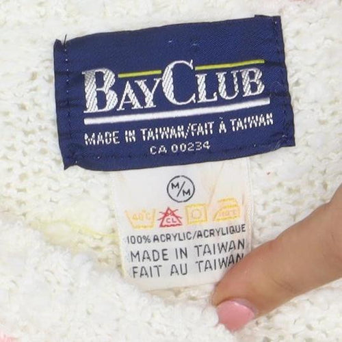 Bay Club Men's Ivory Argyle Chunky Knit Pullover Sweater M