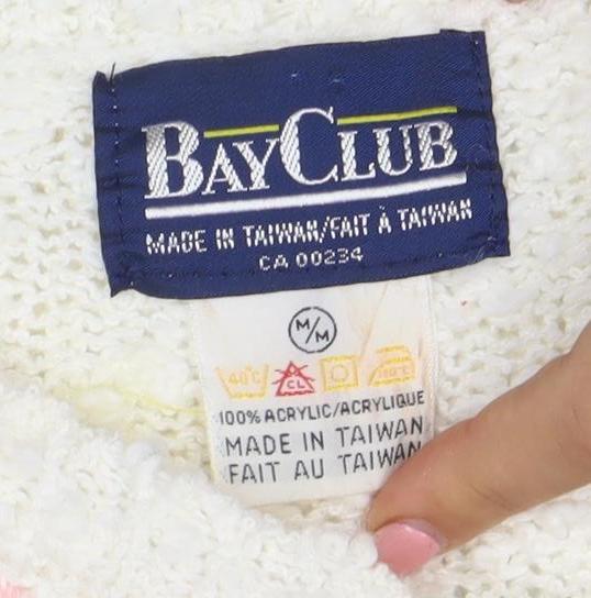Bay Club Men's Ivory Argyle Chunky Knit Pullover Sweater M