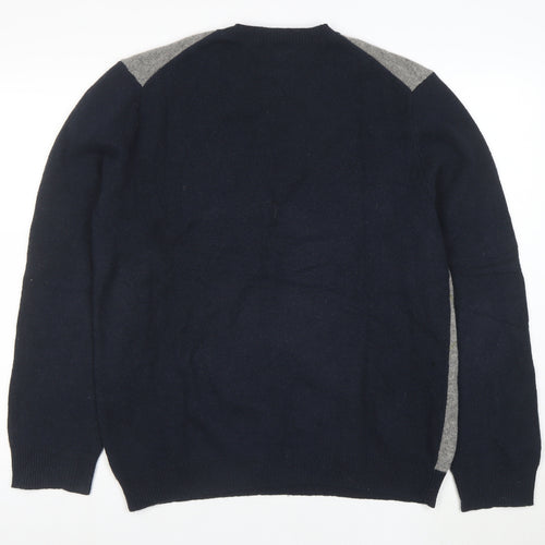 Express Men's Blue Argyle Lambswool Jumper Size L Crew Neck