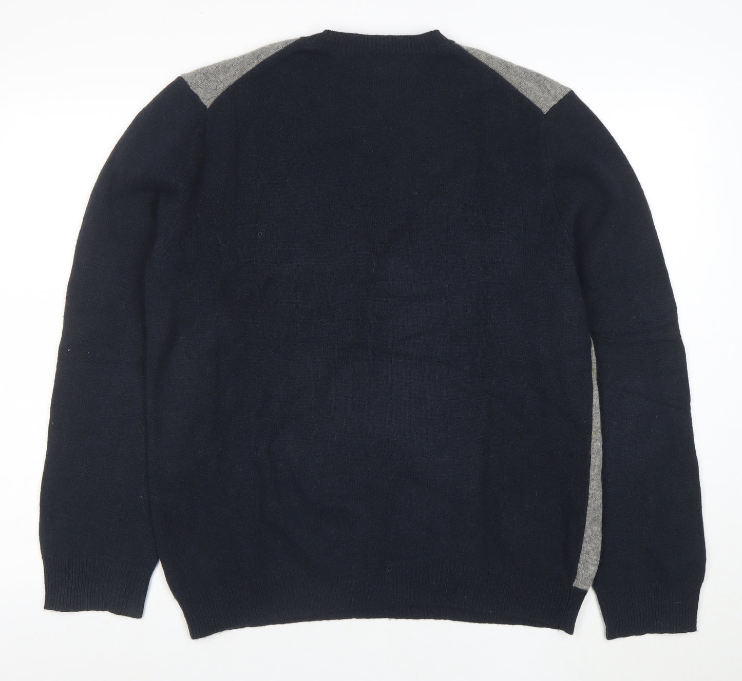 Express Men's Blue Argyle Lambswool Jumper Size L Crew Neck