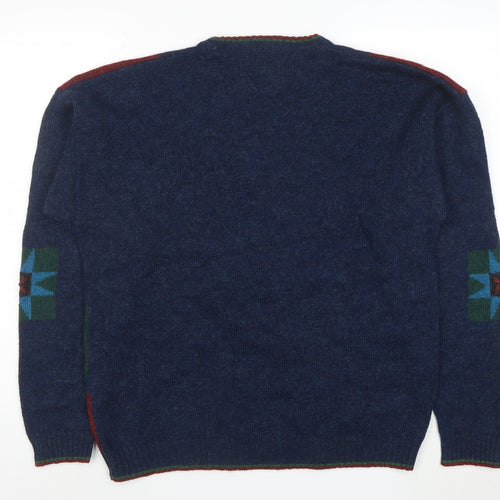 Woolrich Men's Multicoloured Wool Crew Neck Geometric Jumper XL Vintage