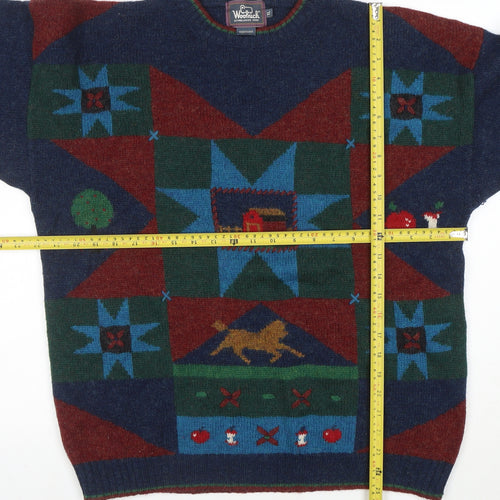 Woolrich Men's Multicoloured Wool Crew Neck Geometric Jumper XL Vintage