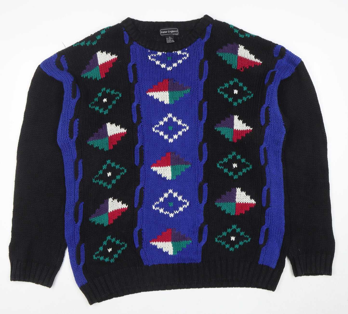 Peter England Men's Multicoloured XL Retro Geometric Chunky Knit Jumper