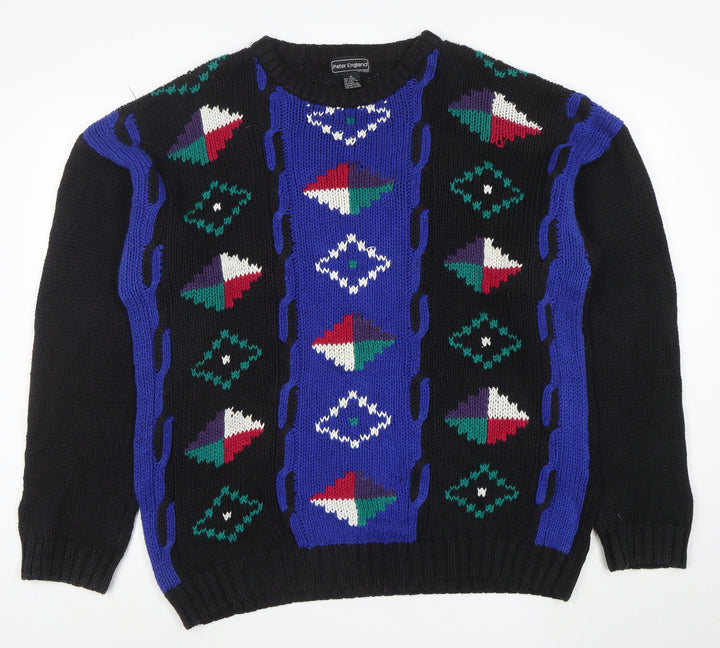 Peter England Men's Multicoloured XL Retro Geometric Chunky Knit Jumper