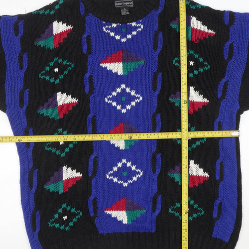 Peter England Men's Multicoloured XL Retro Geometric Chunky Knit Jumper