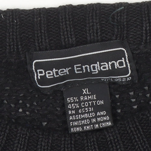Peter England Men's Multicoloured XL Retro Geometric Chunky Knit Jumper