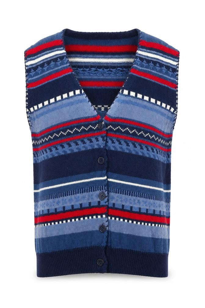 Alfred Dunner Men's Blue Fair Isle Knit Sleeveless Vest M