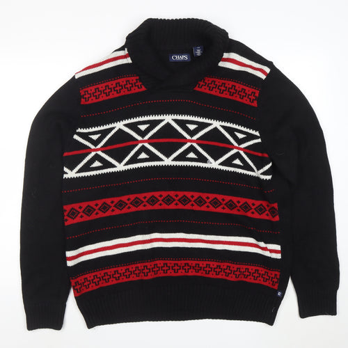 Chaps Men’s Black Roll Neck Geometric Cotton Jumper Size L