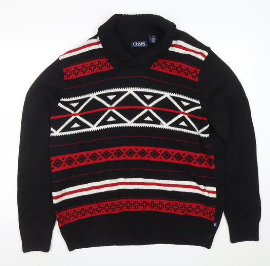 Chaps Men’s Black Roll Neck Geometric Cotton Jumper Size L