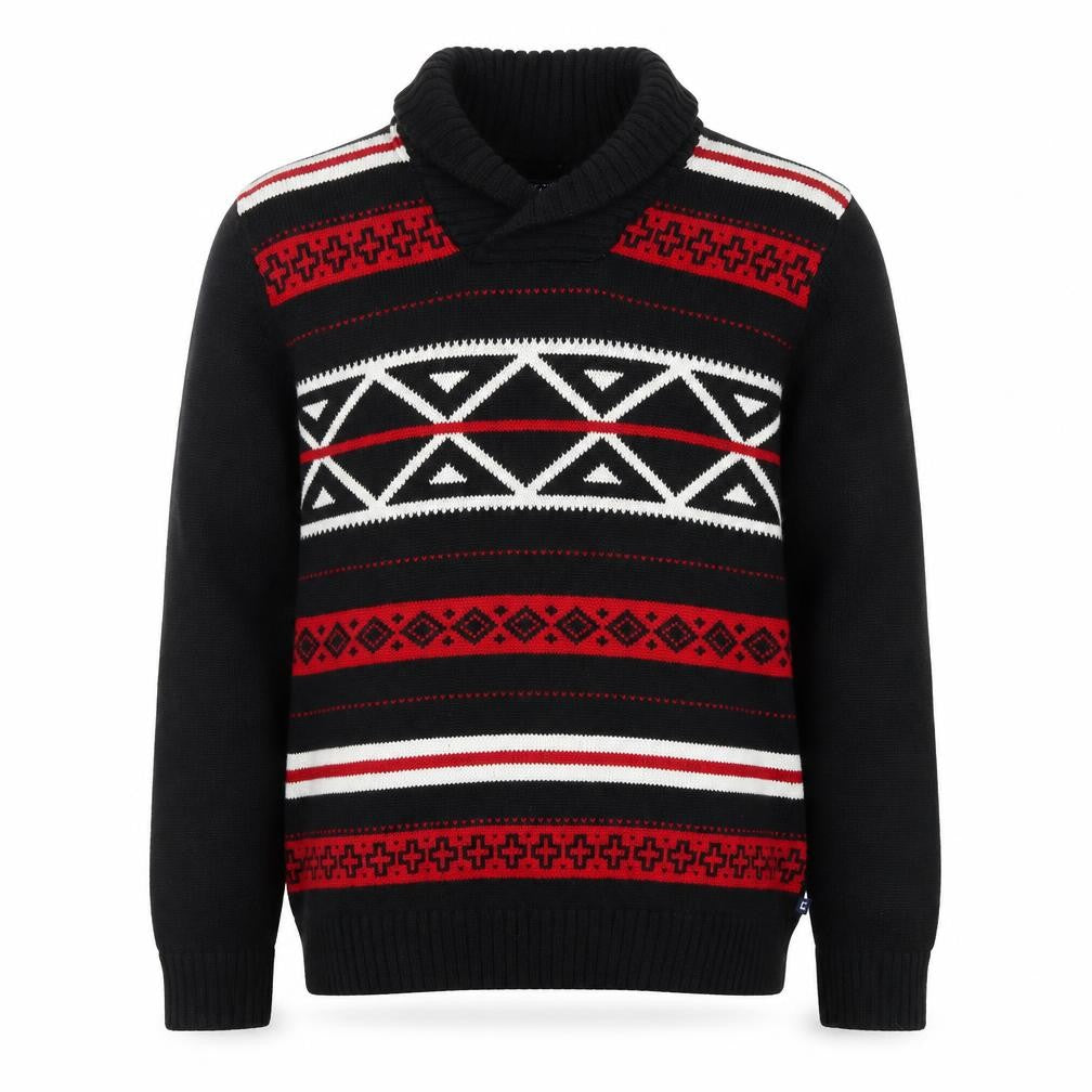 Front view of Chaps Men’s Black Roll Neck Geometric Cotton Jumper, size L