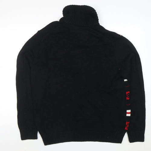Chaps Men’s Black Roll Neck Geometric Cotton Jumper Size L