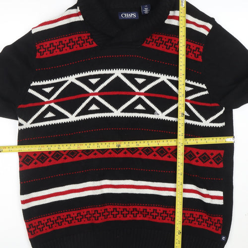 Chaps Men’s Black Roll Neck Geometric Cotton Jumper Size L