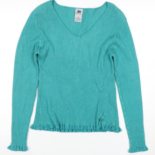 Junction West Women's Blue Rhinestone V-Neck Knit Blouse Size L