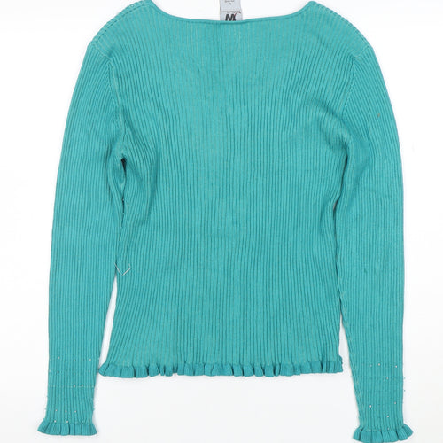 Junction West Women's Blue Rhinestone V-Neck Knit Blouse Size L