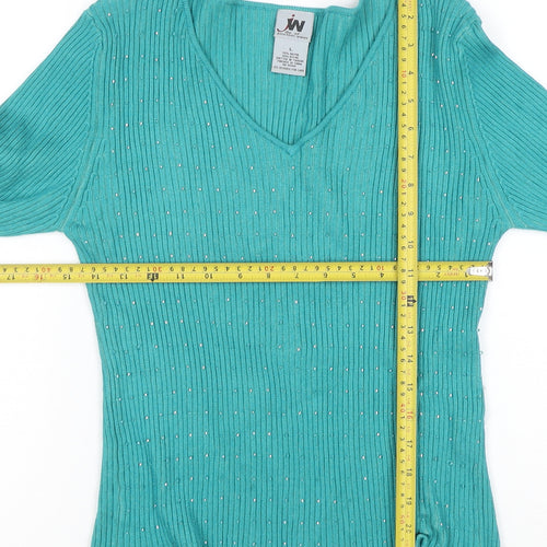 Junction West Women's Blue Rhinestone V-Neck Knit Blouse Size L
