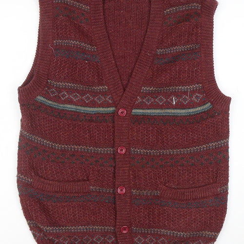 Talbots Women Burgundy Fair Isle Knit Button Vest L Wool Blend