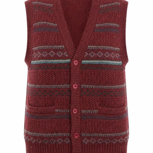 Talbots Women Burgundy Fair Isle Knit Button Vest L Wool Blend