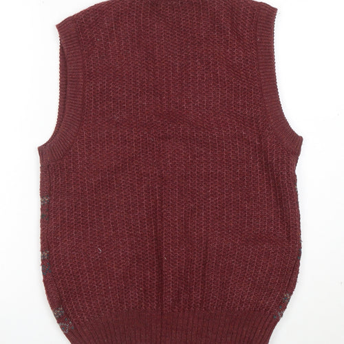 Talbots Women Burgundy Fair Isle Knit Button Vest L Wool Blend