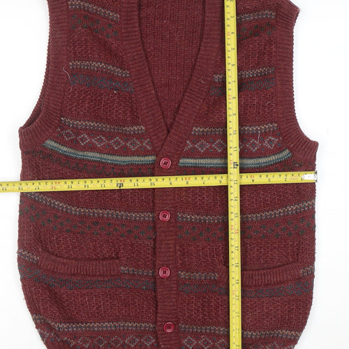 Talbots Women Burgundy Fair Isle Knit Button Vest L Wool Blend